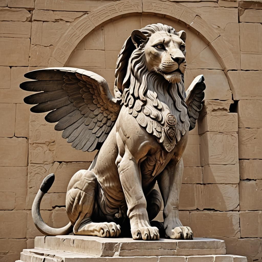 Classical Greek Sphinx with Lion Body and Wings