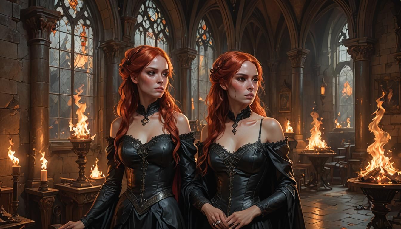 Gothic Castle Woman Portrait in Art Nouveau Style