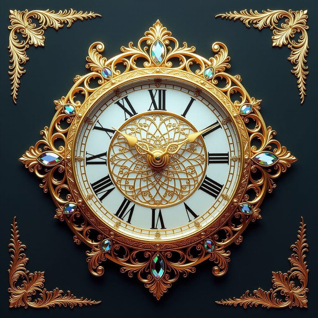Ornate Gold Timepiece with Shimmering Mirrors