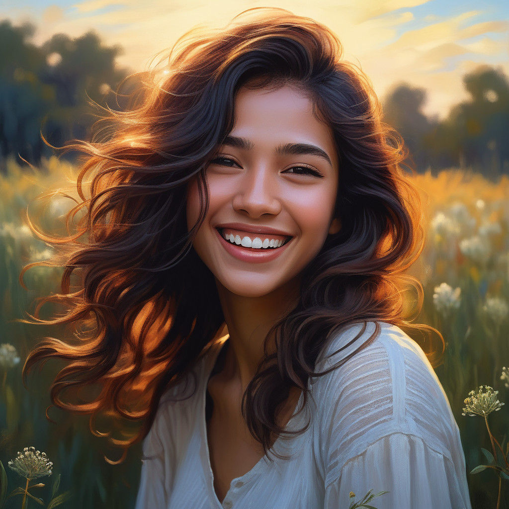 A Young Woman's Radiant Smile in a Vibrant Impressionist Lan...