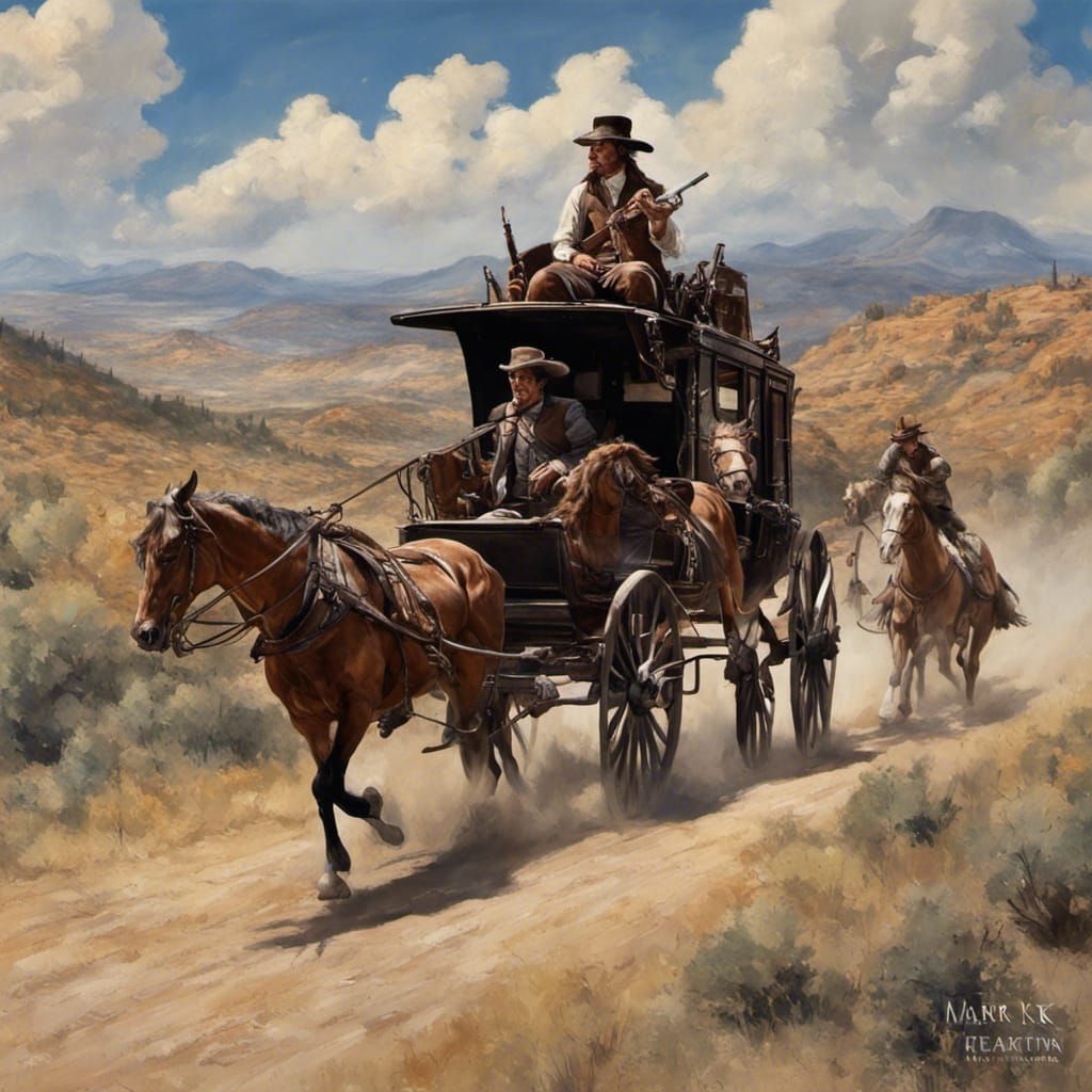 Stagecoach Robbery in Colorado, Frank Frazetta Style