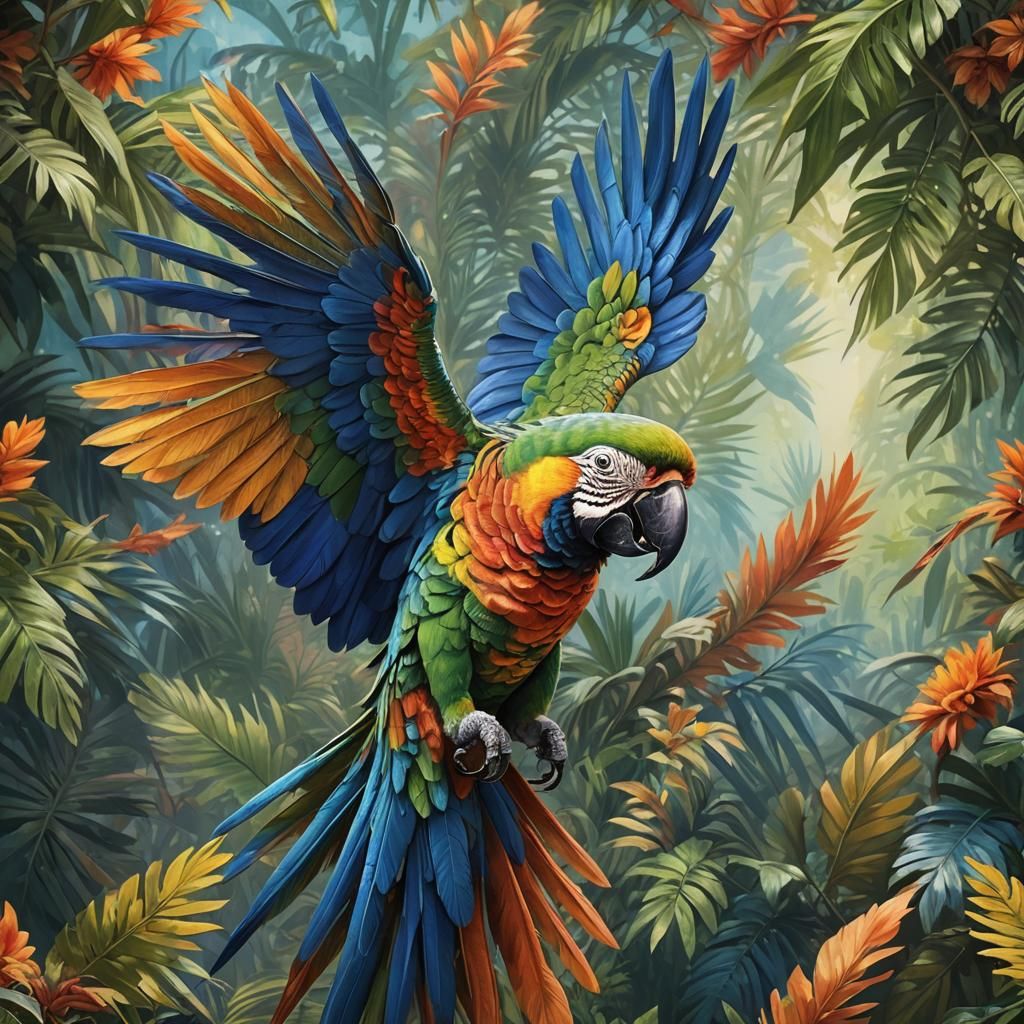 Hyperrealistic Multicolored Parrot Concept Art