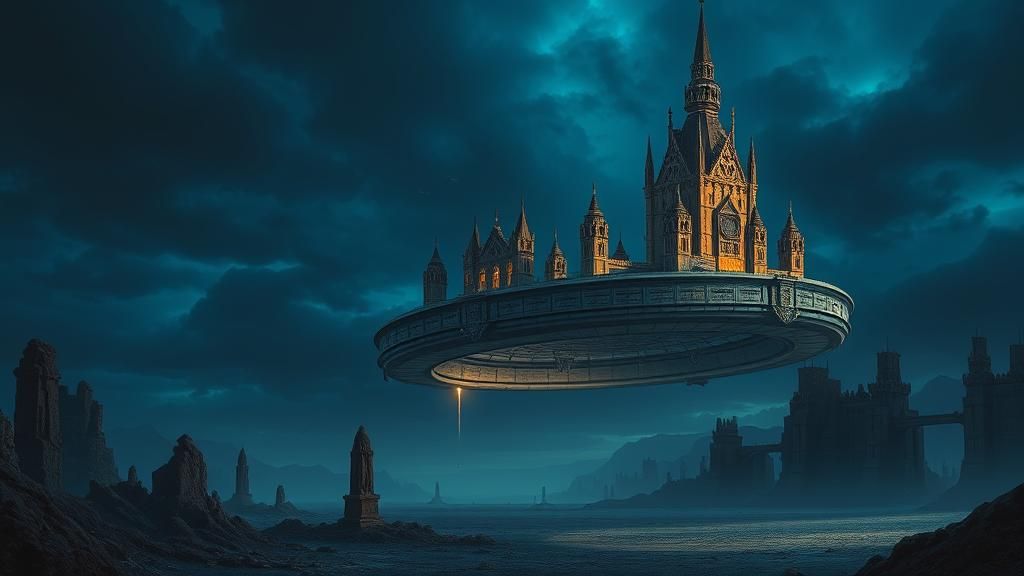 Majestic Flying Castle Patrolling a Desolate World