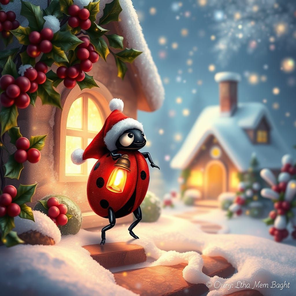 Whimsical Christmas Ladybug Returns Home