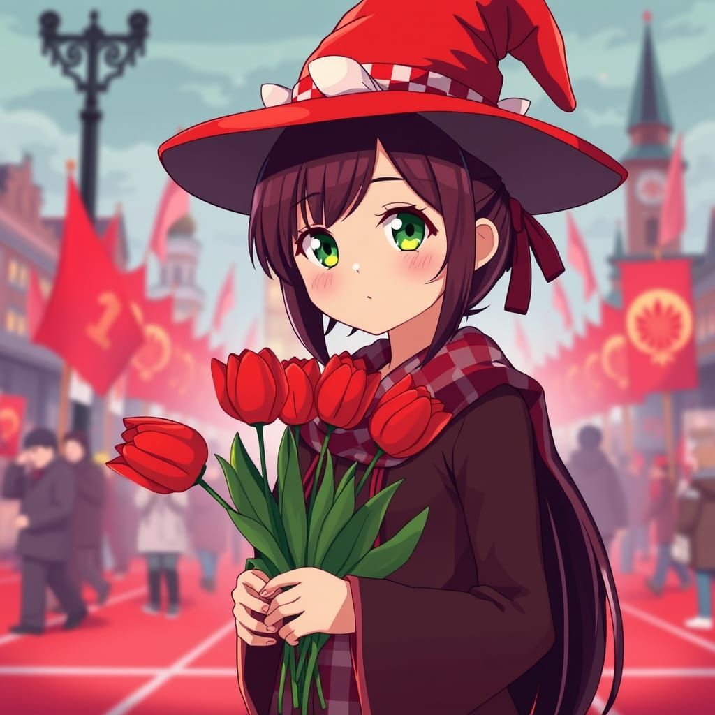 Vibrant Anime Woman in Cel-Shaded Style