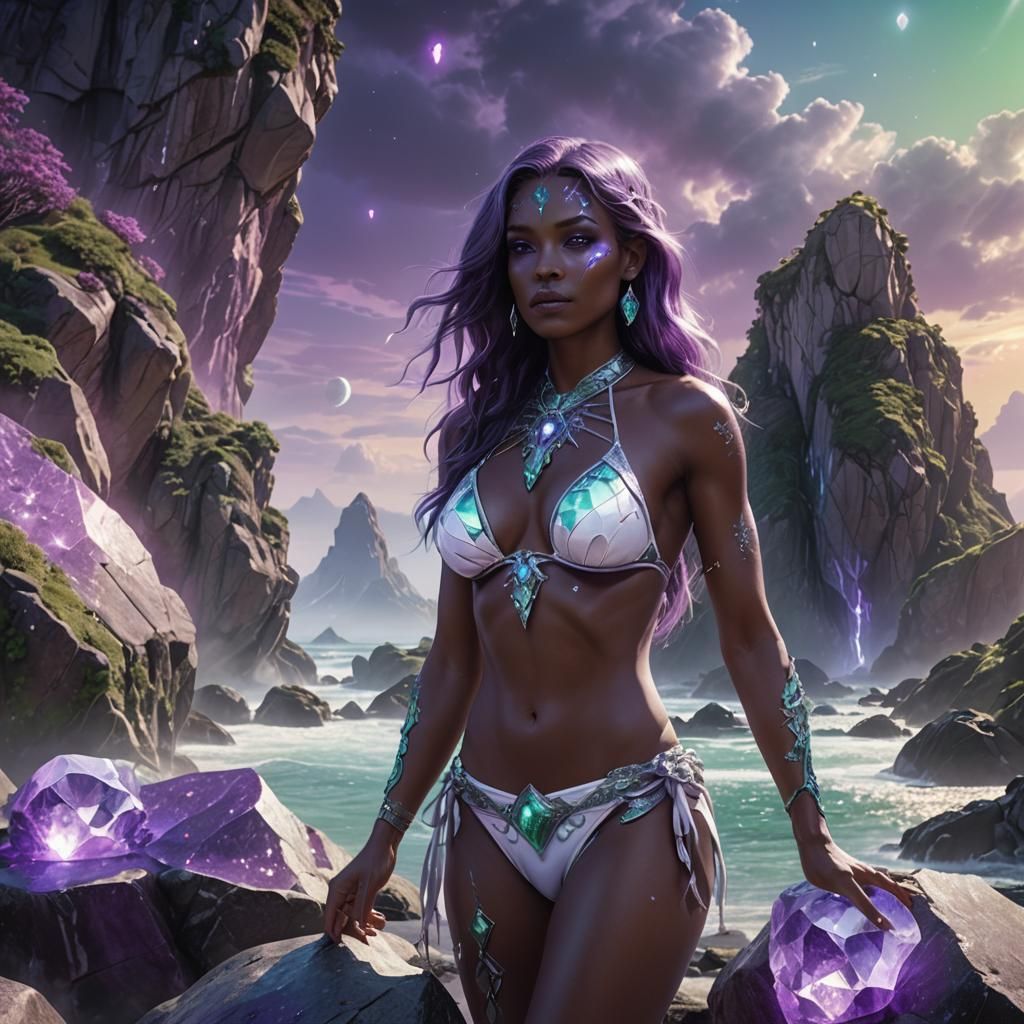 Venusian Woman on Crystal Rock: Fantasy Concept Art
