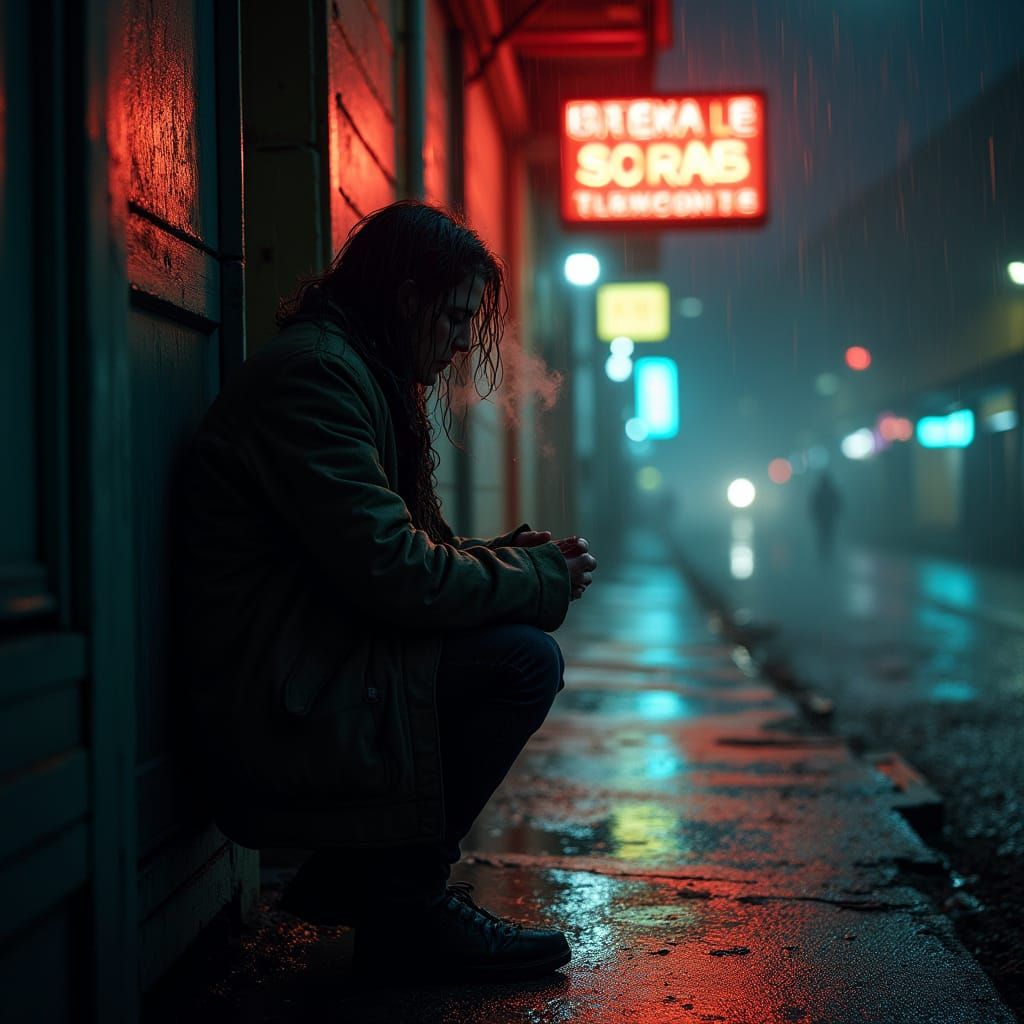 Rainy City Streets at Night, in Gritty Realism