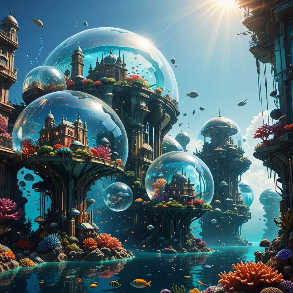 Vibrant Futuristic Underwater Cityscape in Hyperrealistic St...