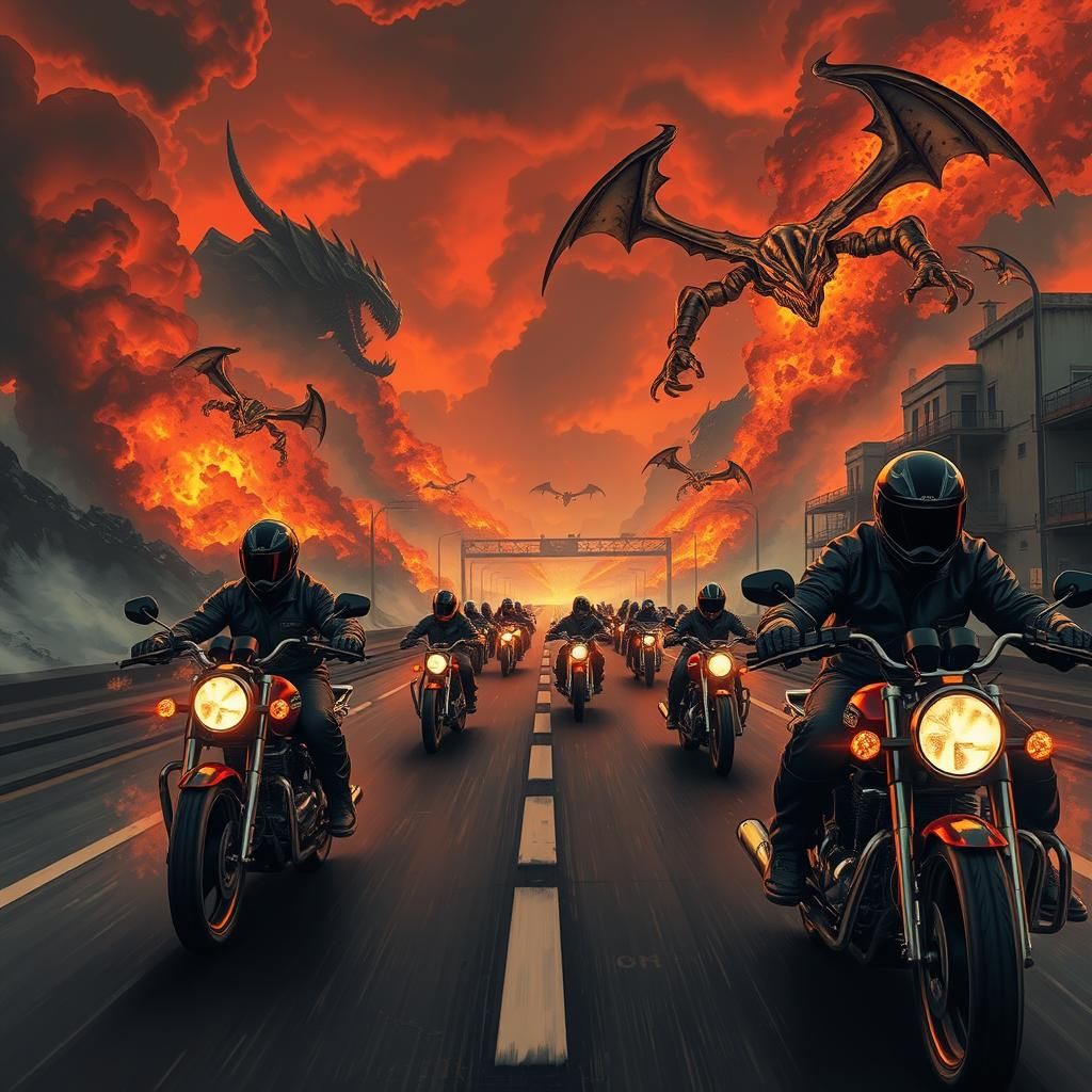 Apocalyptic Highway Race in a Bisley-Frazetta Style