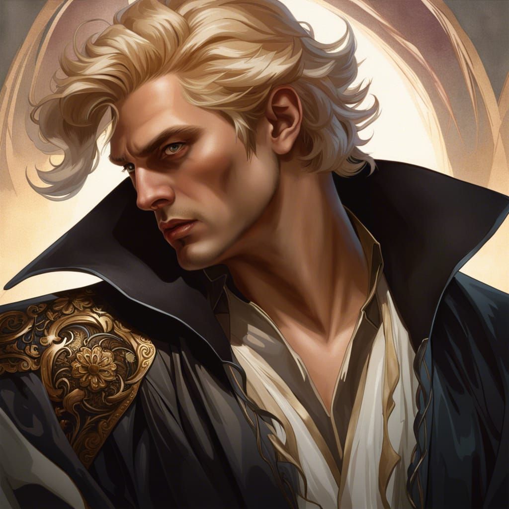 Rakish Blond Man with Dagger: Hyperdetailed Portrait
