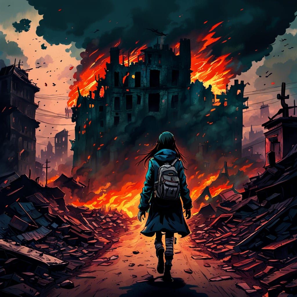 Apocalyptic Anime Image of Hope Amidst Ruins