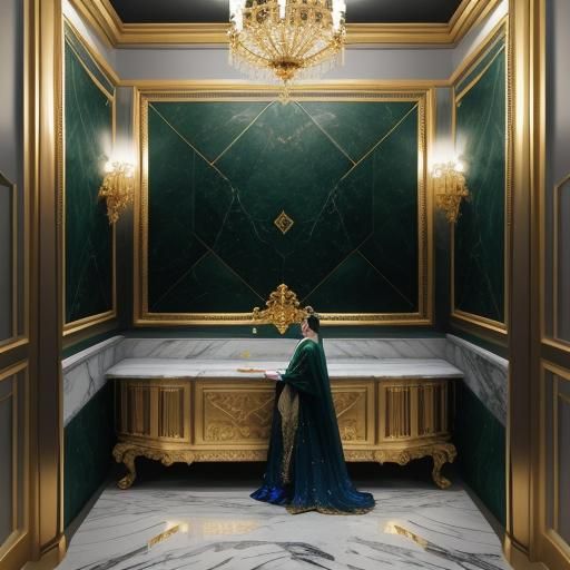 Luxurious Bathroom Scene in Oil Painting Style