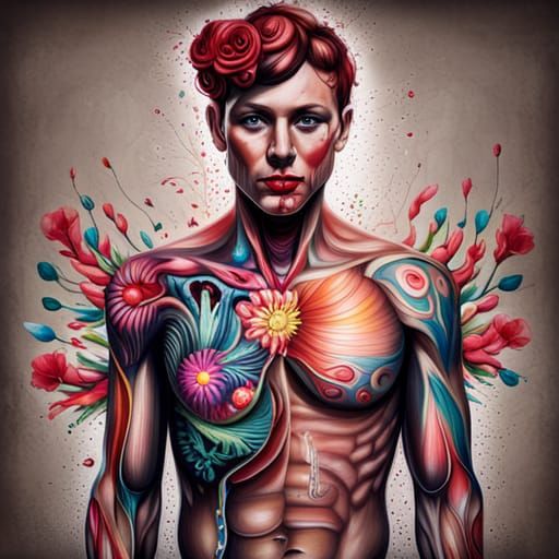 Floral Anatomical Map in Graffiti Art Style
