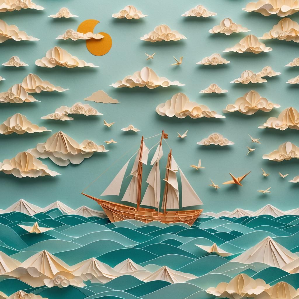 Origami Ship on Turquoise Sea