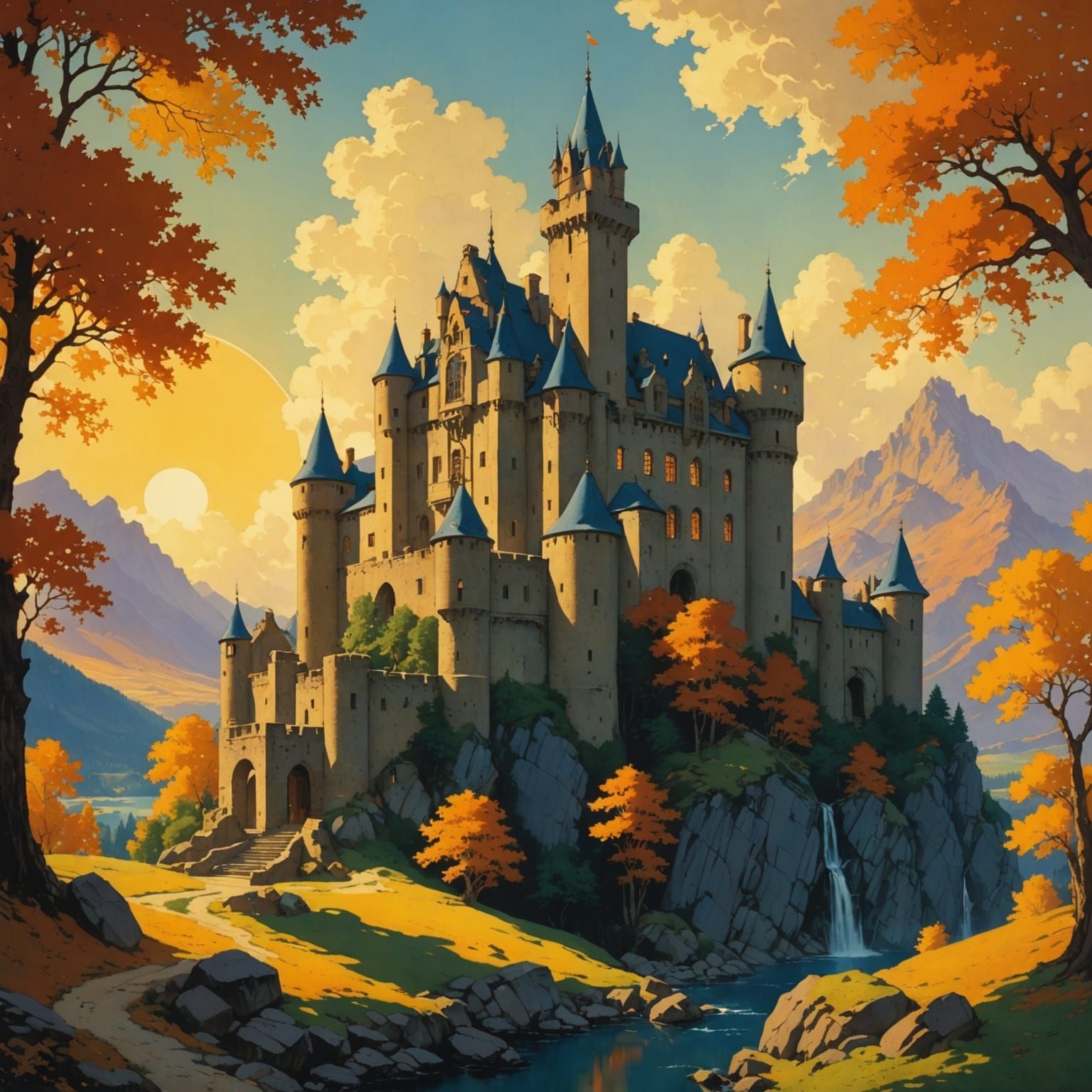 Radiant Castle Illustration in Warm Colors