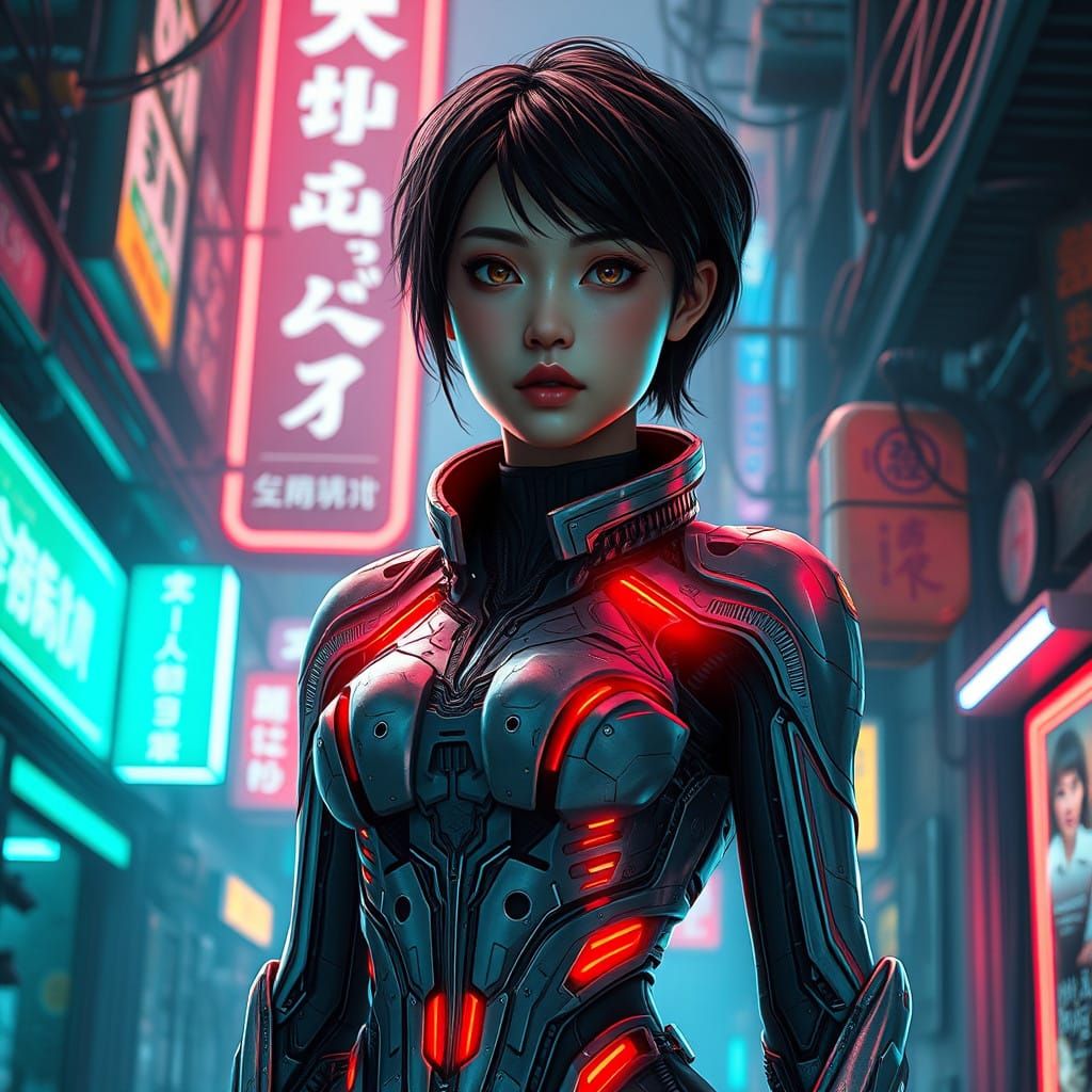 Cybernetic Goddess in Neon-Lit Futurism