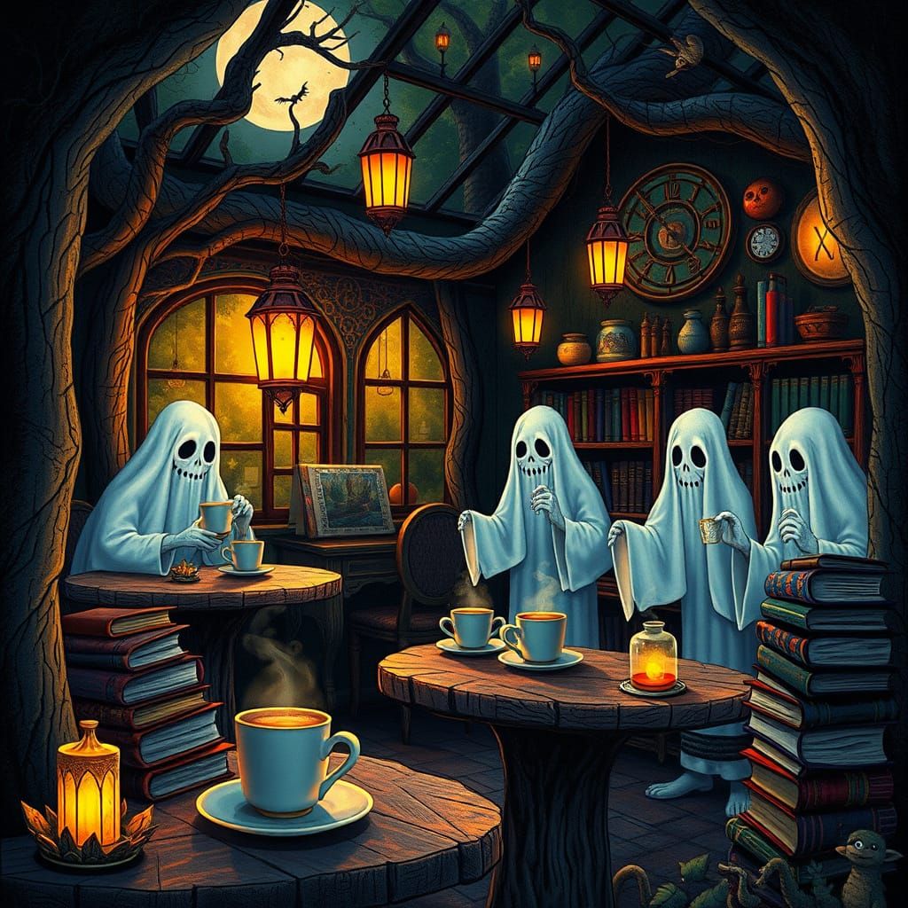 Mystical Woodland Cafe with Ghostly Baristas and Self-Pourin...