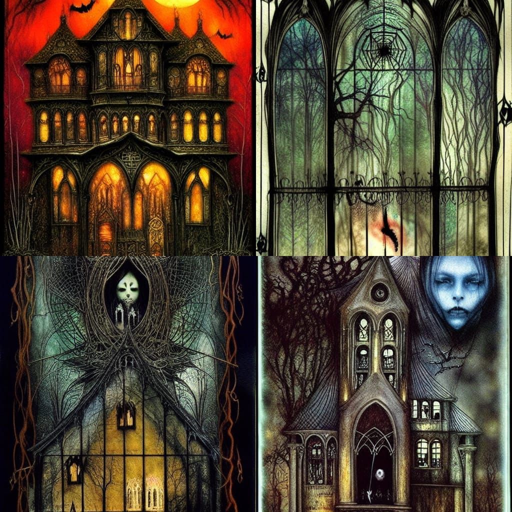 Gothic Haunted House with Ghosts