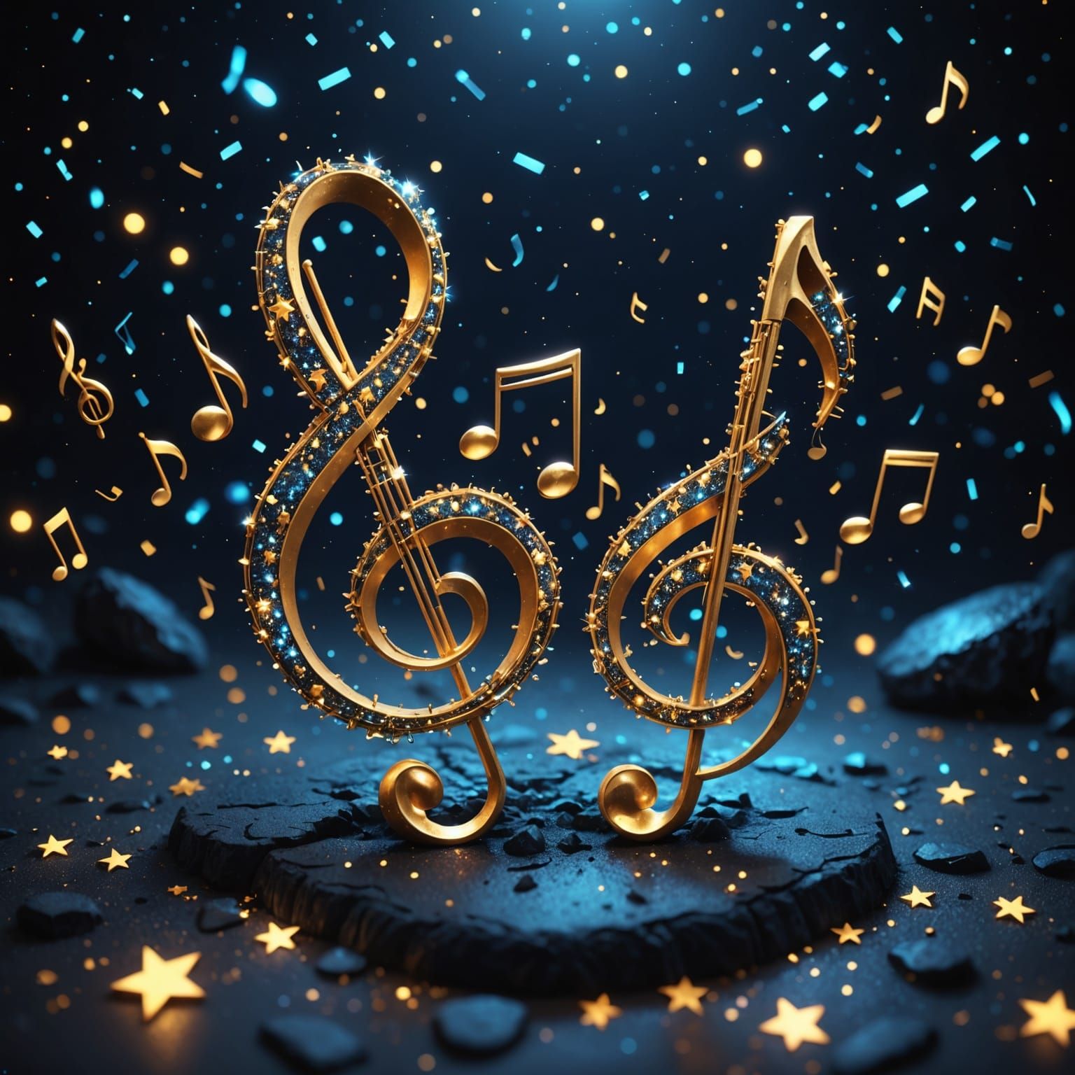 Sparkling Nighttime Musical Notes in Fantastical Art