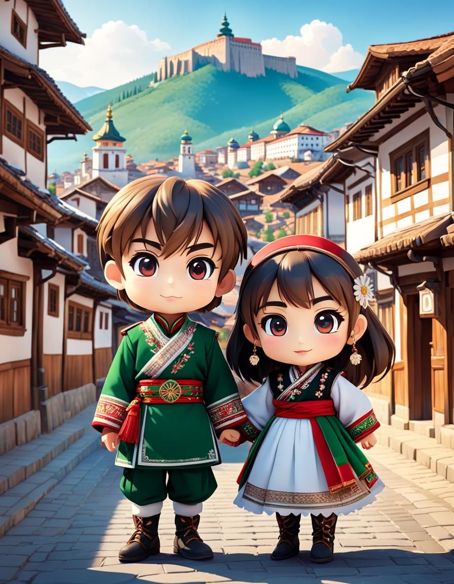 Chibi Characters in Traditional Bulgarian Clothing