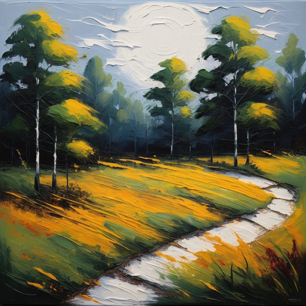 Impasto Painting of Summer's End with Light and Shadow