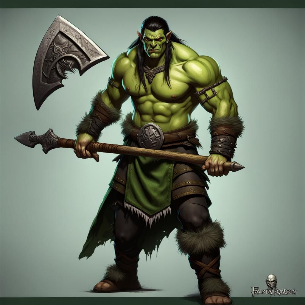 Handsome Half-Orc Barbarian in Detailed Fantasy Art