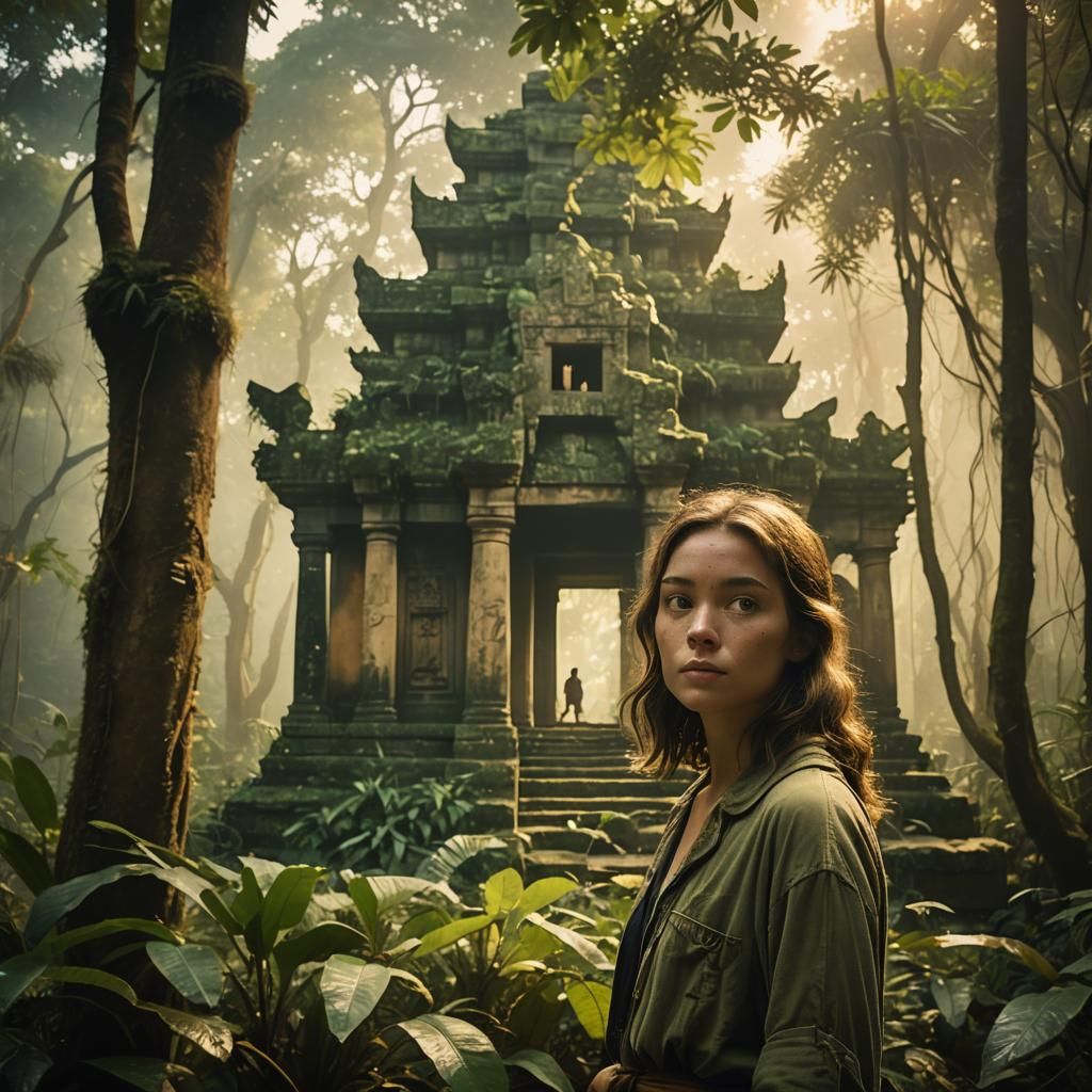 Jungle Explorer Discovers Ancient Temple in Cinematic Style