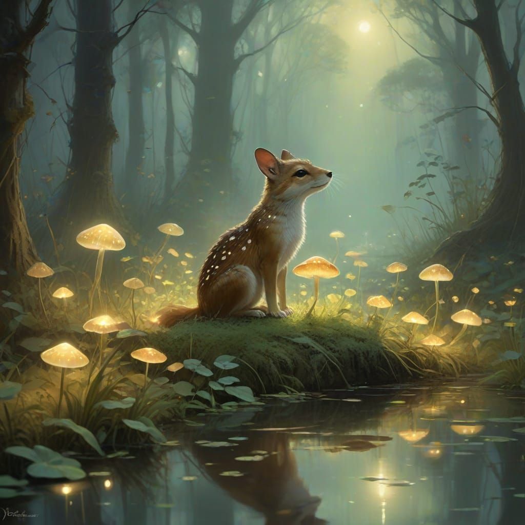 Enchanted Twilight Garden Scene in Soft Focus Oil Painting