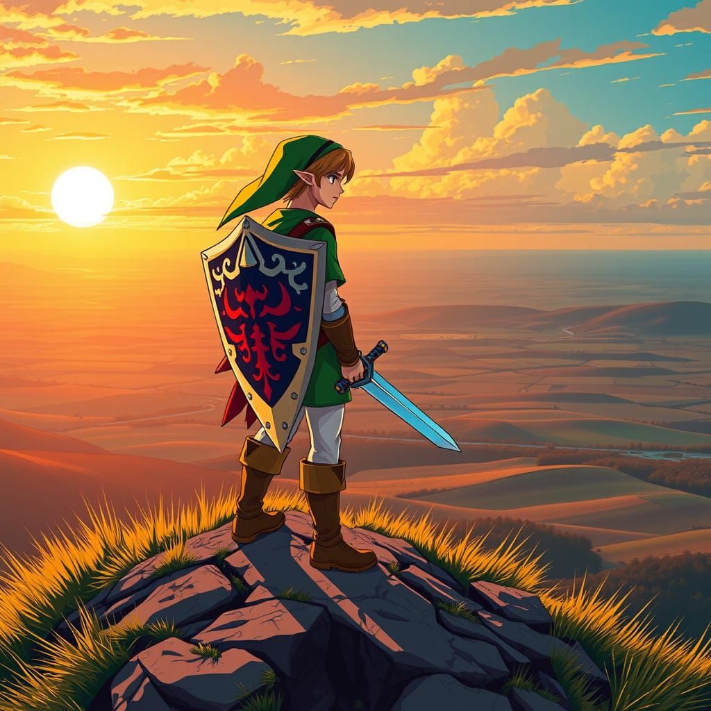 Heroic Link Stands Tall in Hyrule Field