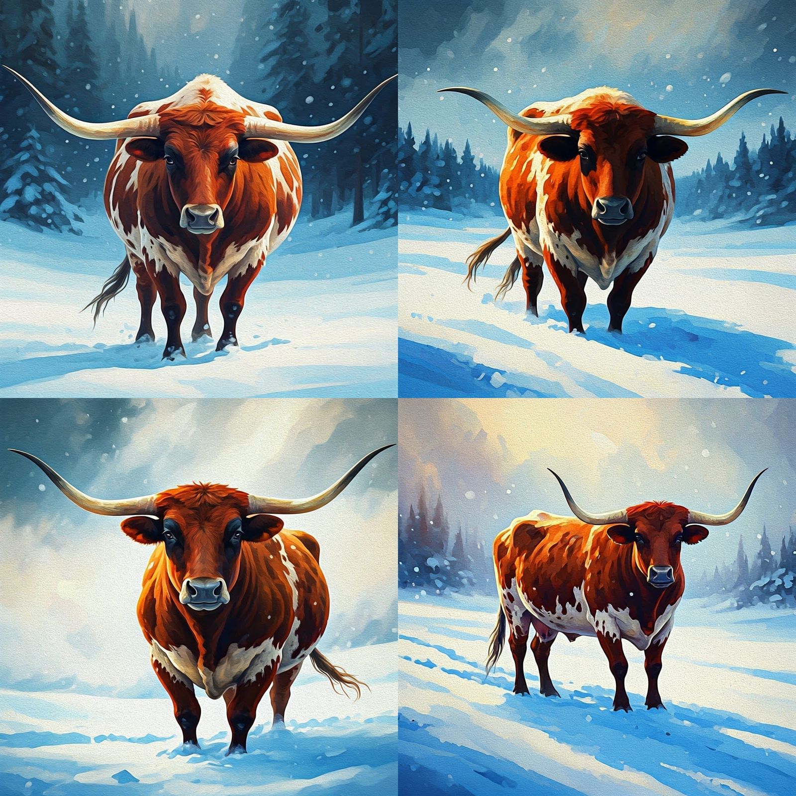 Longhorn in Winter Snow Blizzard