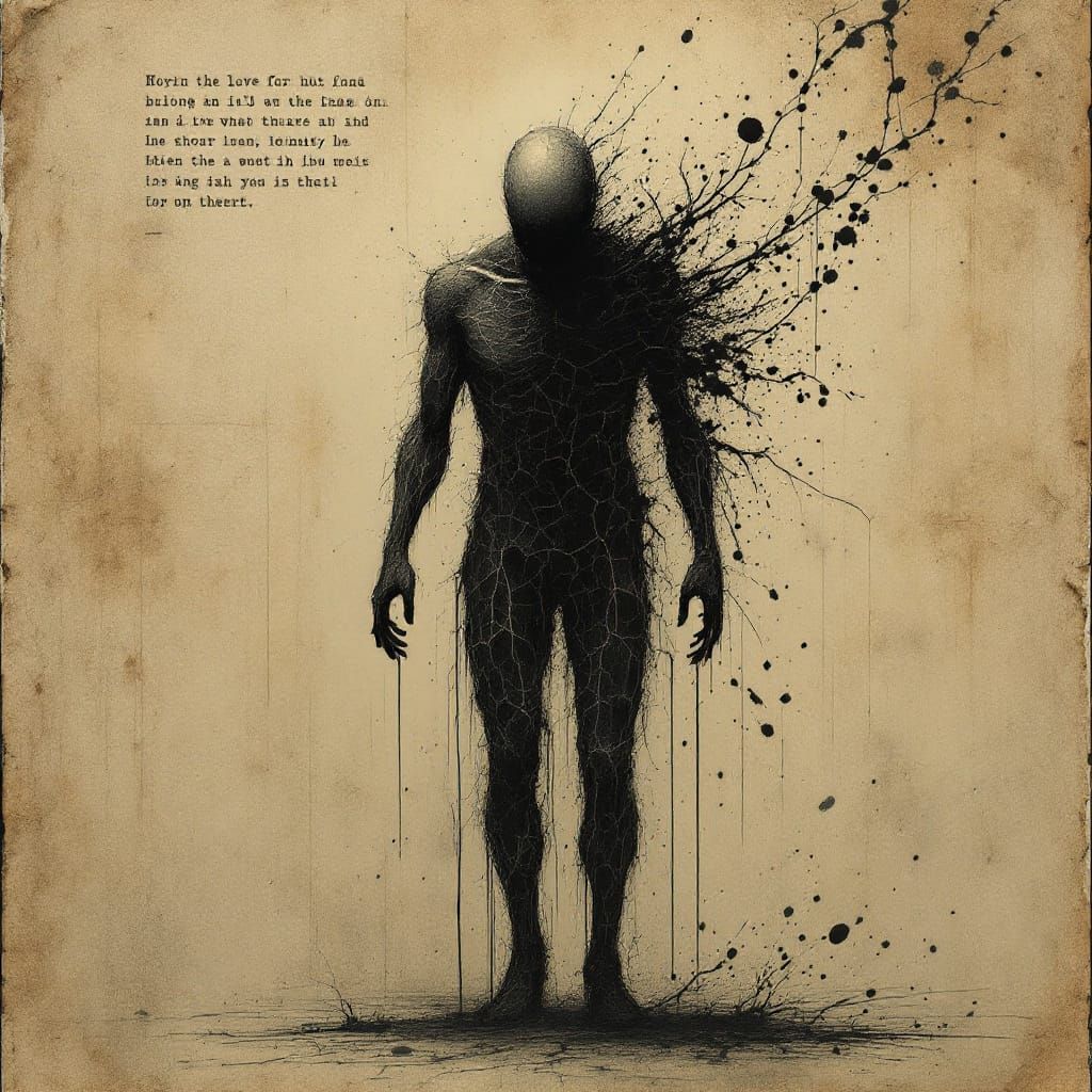 Haunting Figure Dissolving in Surreal, Decaying World