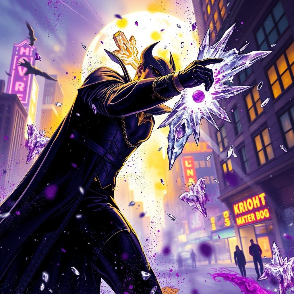 Icy Supervillain's Destructive Rampage in Dark Fantasy Style