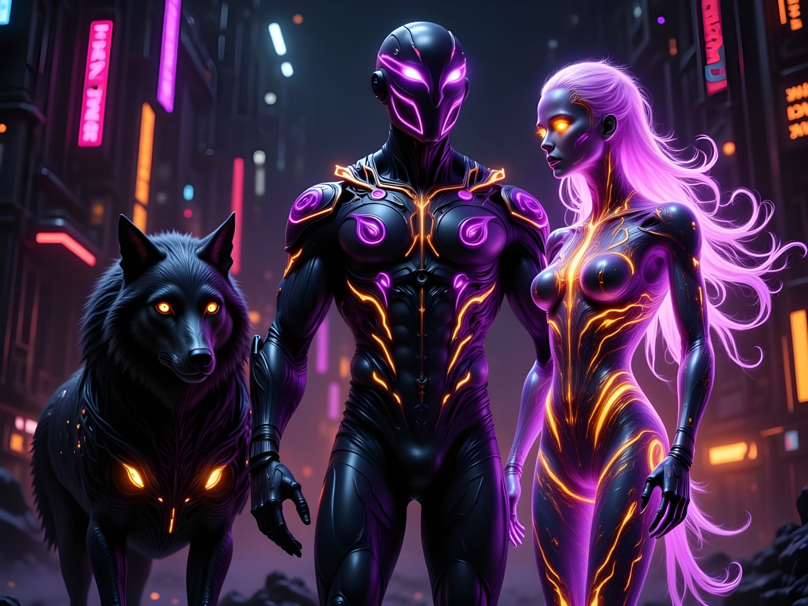 In a dimly lit, neon-drenched cityscape, the man the Phantom...