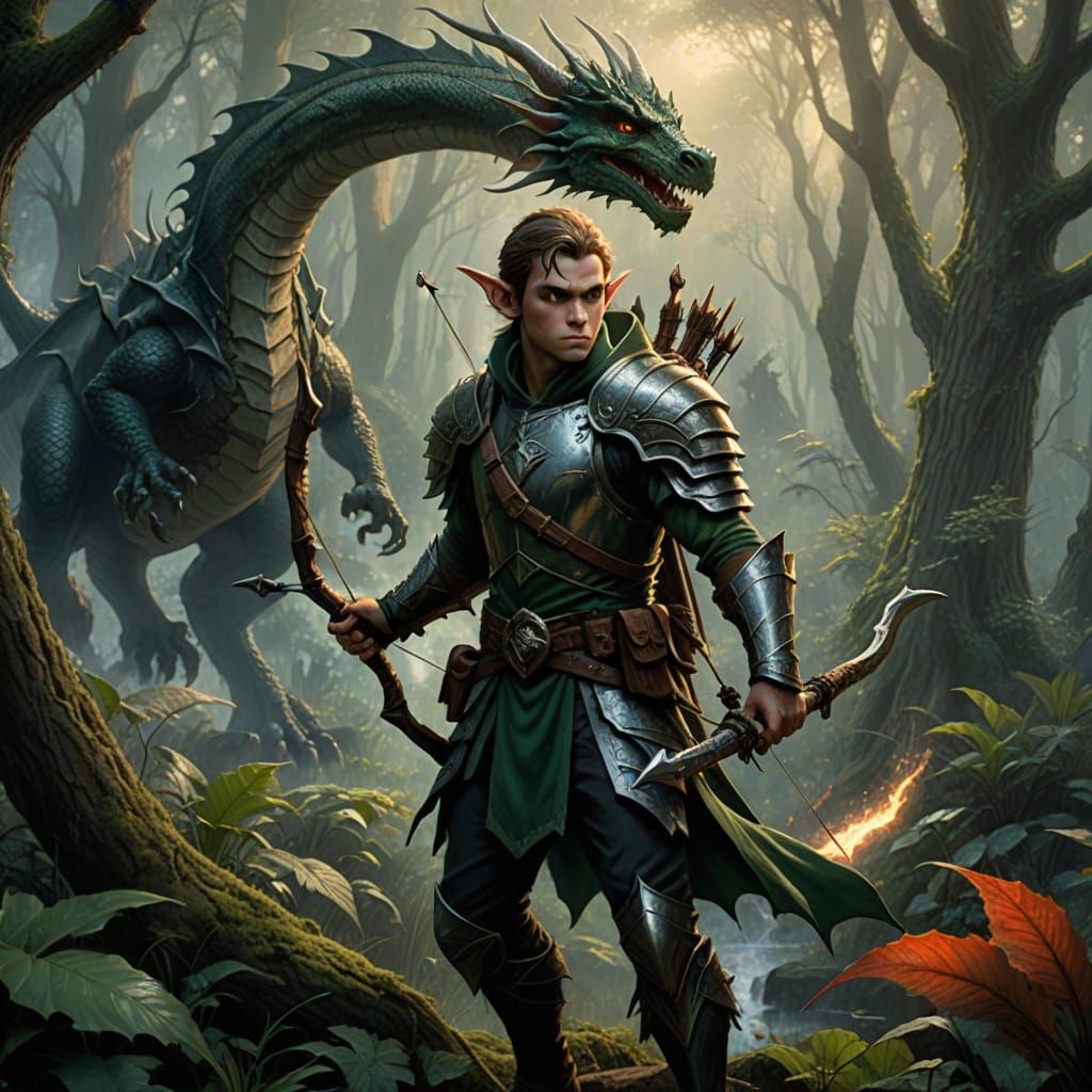 Epic Fantasy Warrior Battles Dragon in the Sky