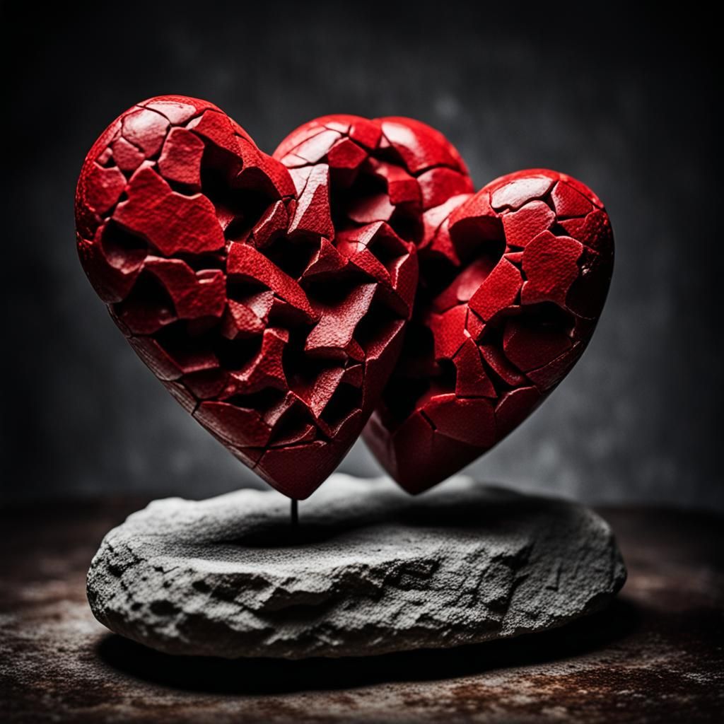 Kinetic Stone Hearts Sculpture in Photographic Style