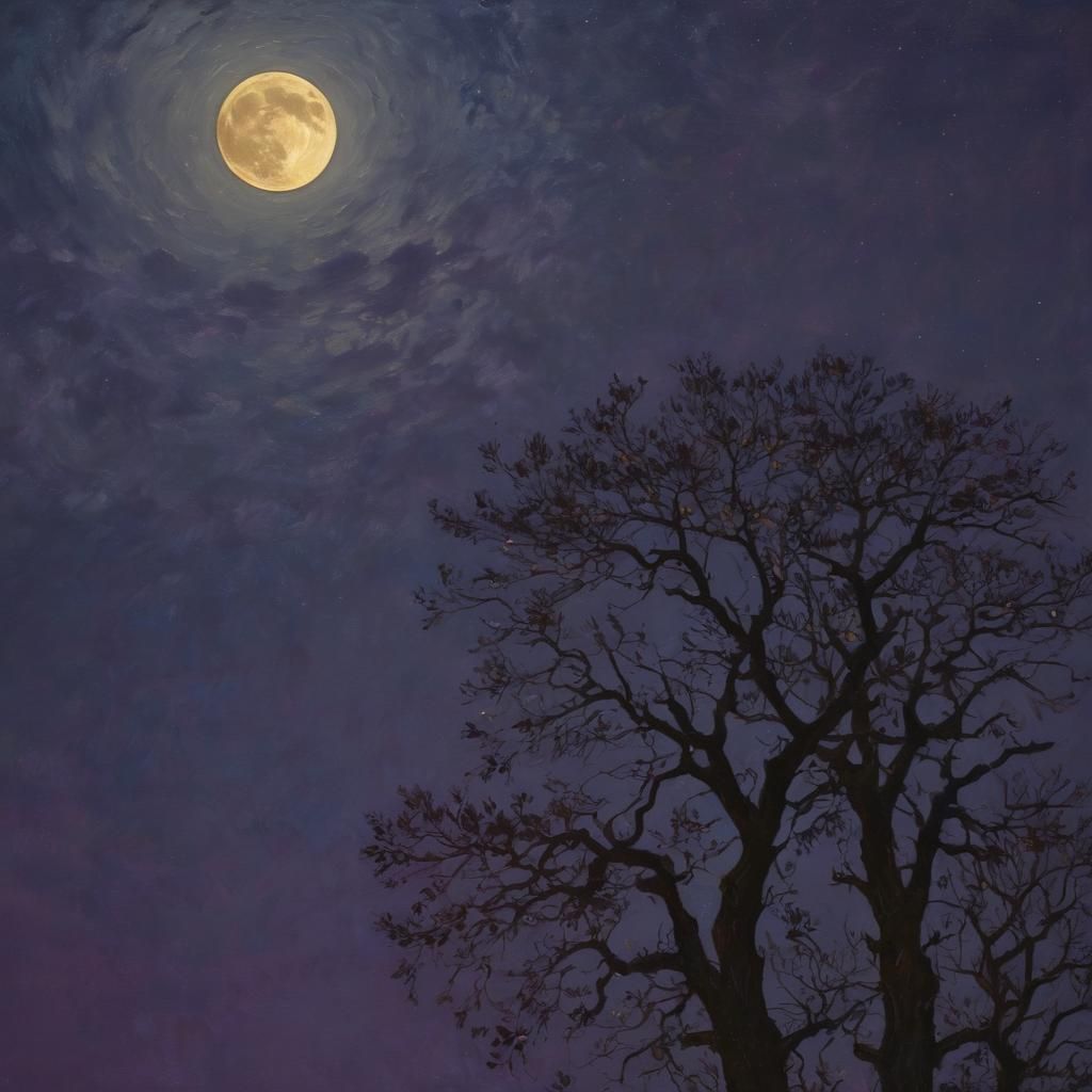 Dramatic Nocturne: Full Moon in Oil Painting Style