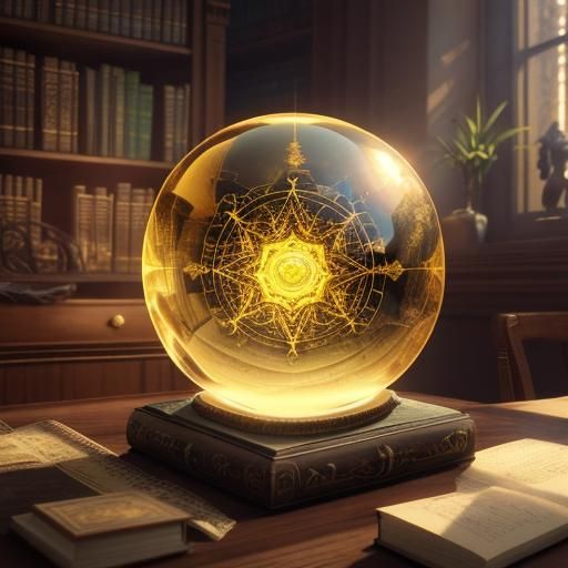 Magical Book and Crystal Ball in 3D Cinematic Style