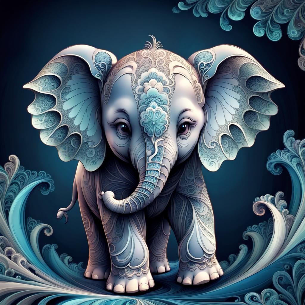 Cute Elephant in Abstract Vector Fractal Style