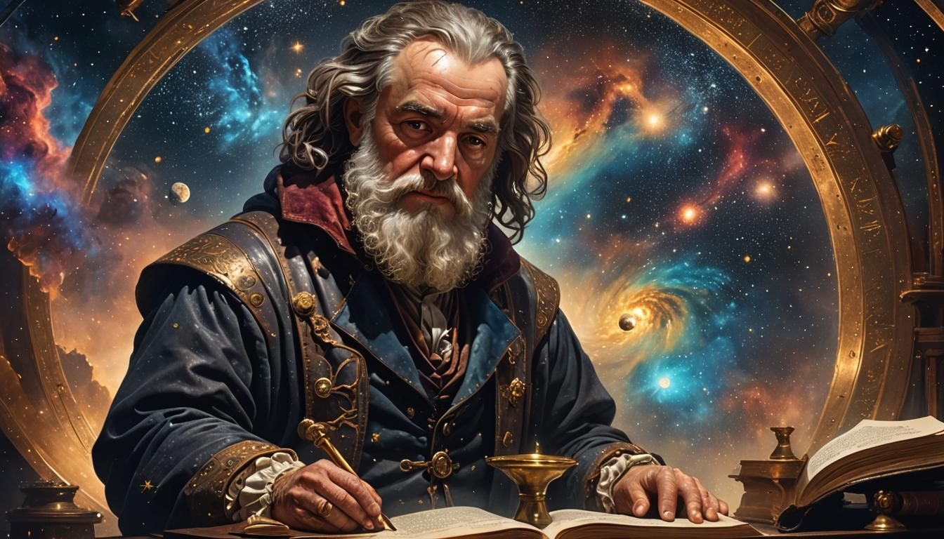 Galileo in Observatory: Hyperrealistic Concept Art