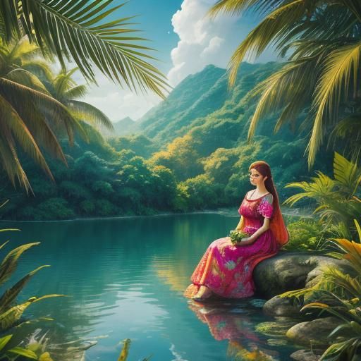 sitting by a lake,