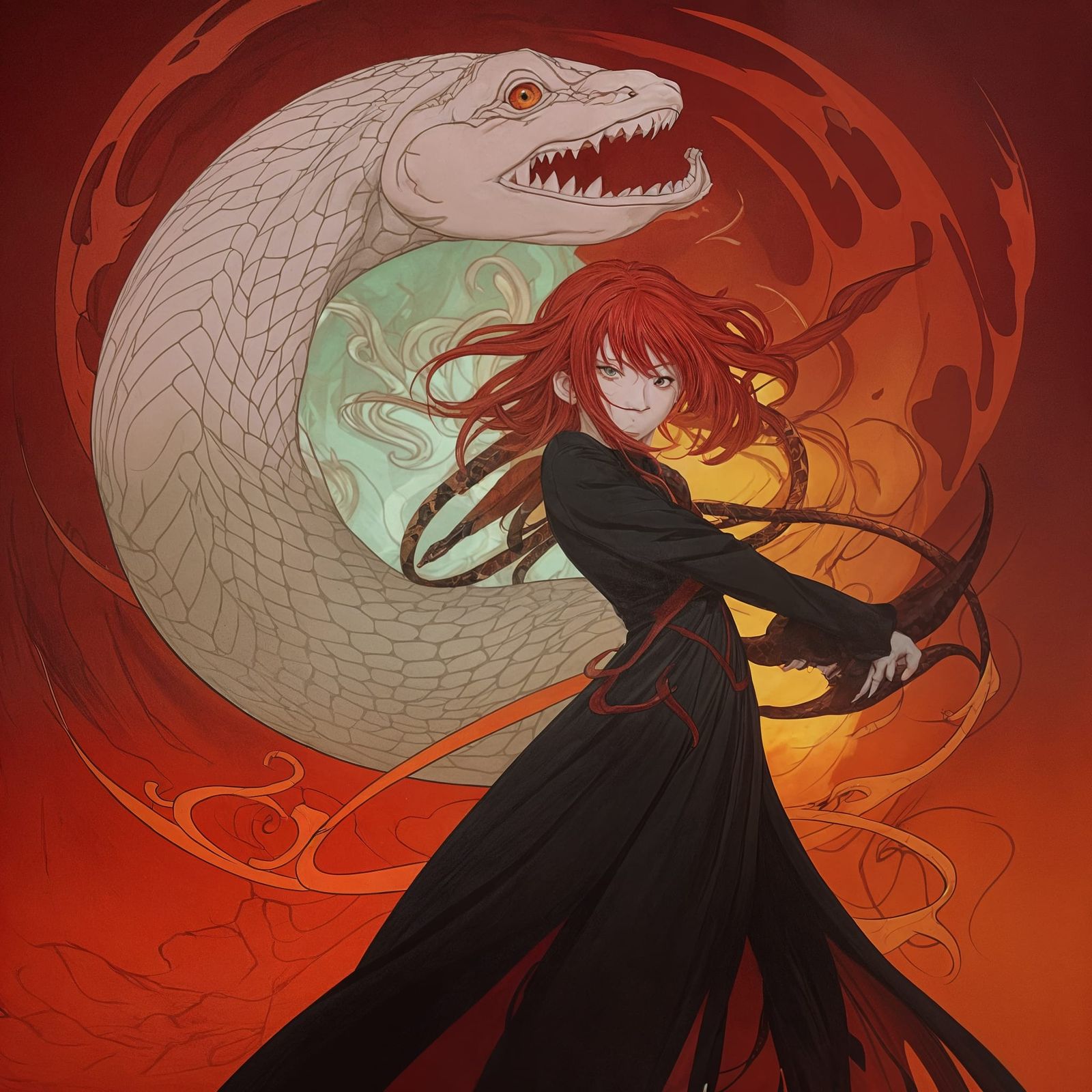 Medusa with Snakes, Anime Style Digital Art