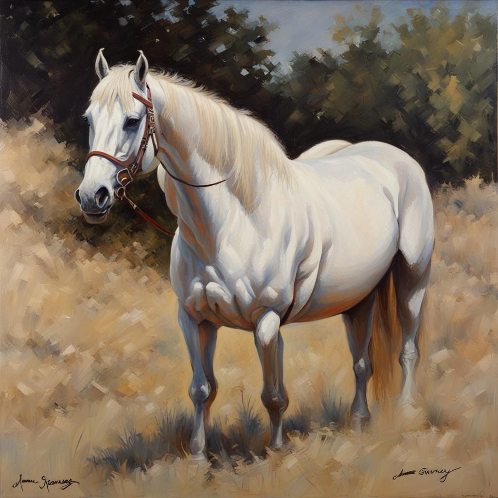 White Horse in Oil Painting Style