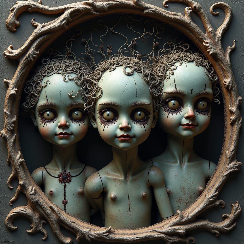 Creepy Possessed Dolls in Wireframe Fractal Art