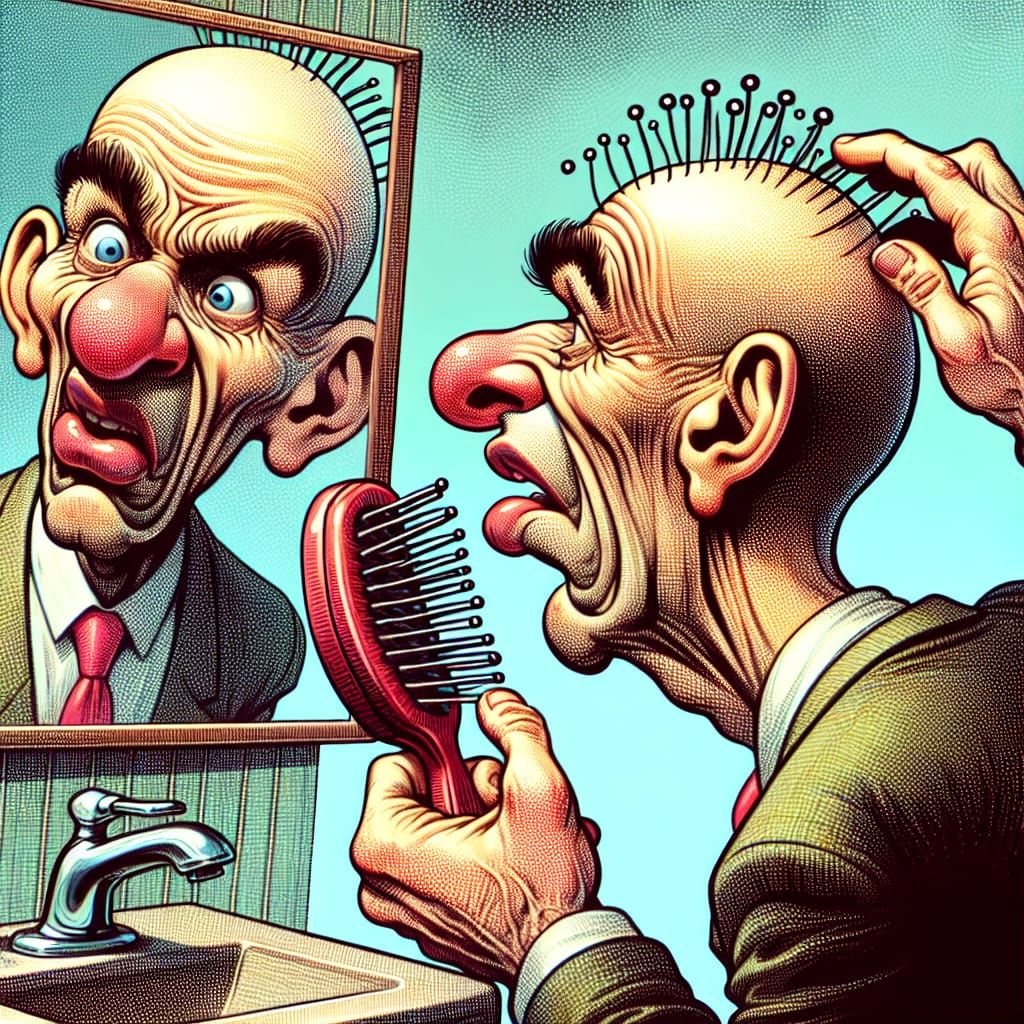 Comical Bald Man Caricature in Comic Book Style