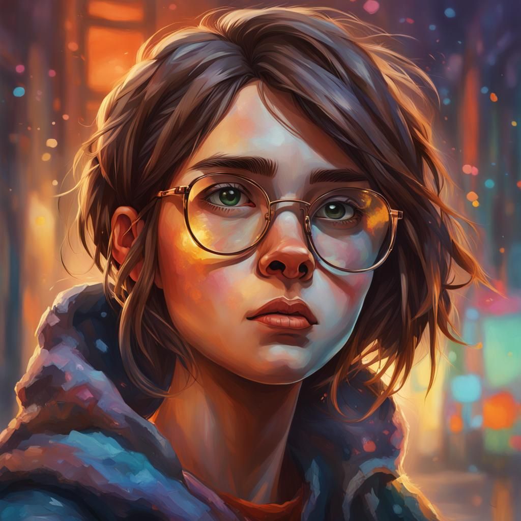 Girl with Wolf Cut in Hyperrealistic Style