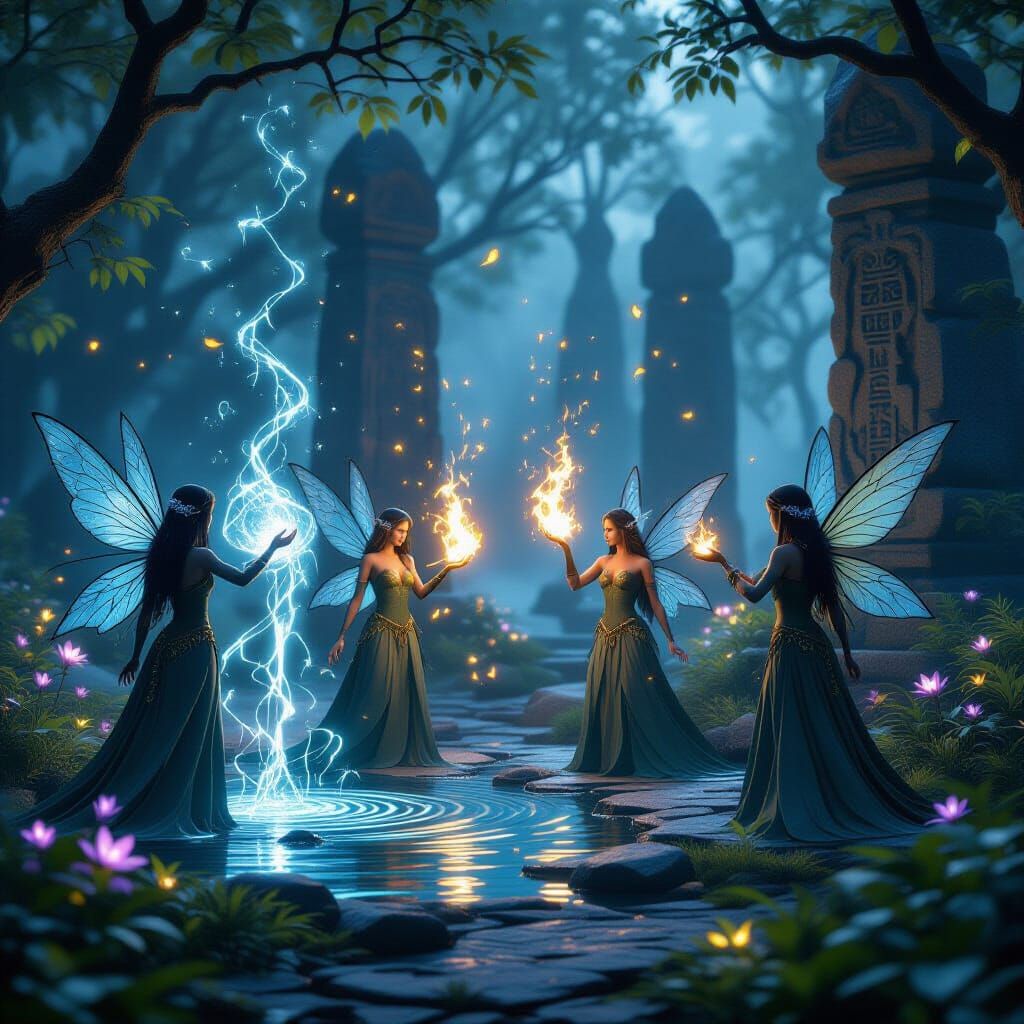 Enchanting Fairies Master Elemental Magic in Misty Grove