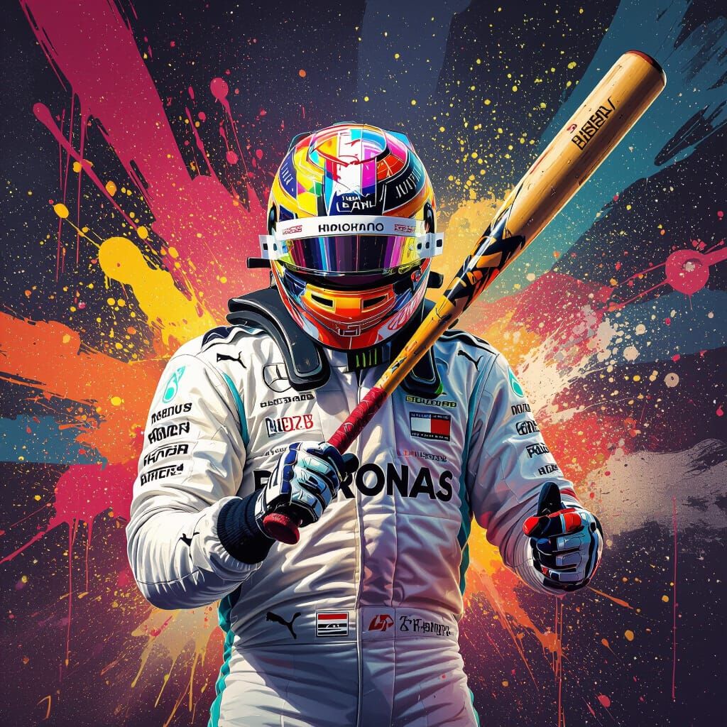 Formula 1 Driver Celebrates with Baseball Bat in Graffiti St...