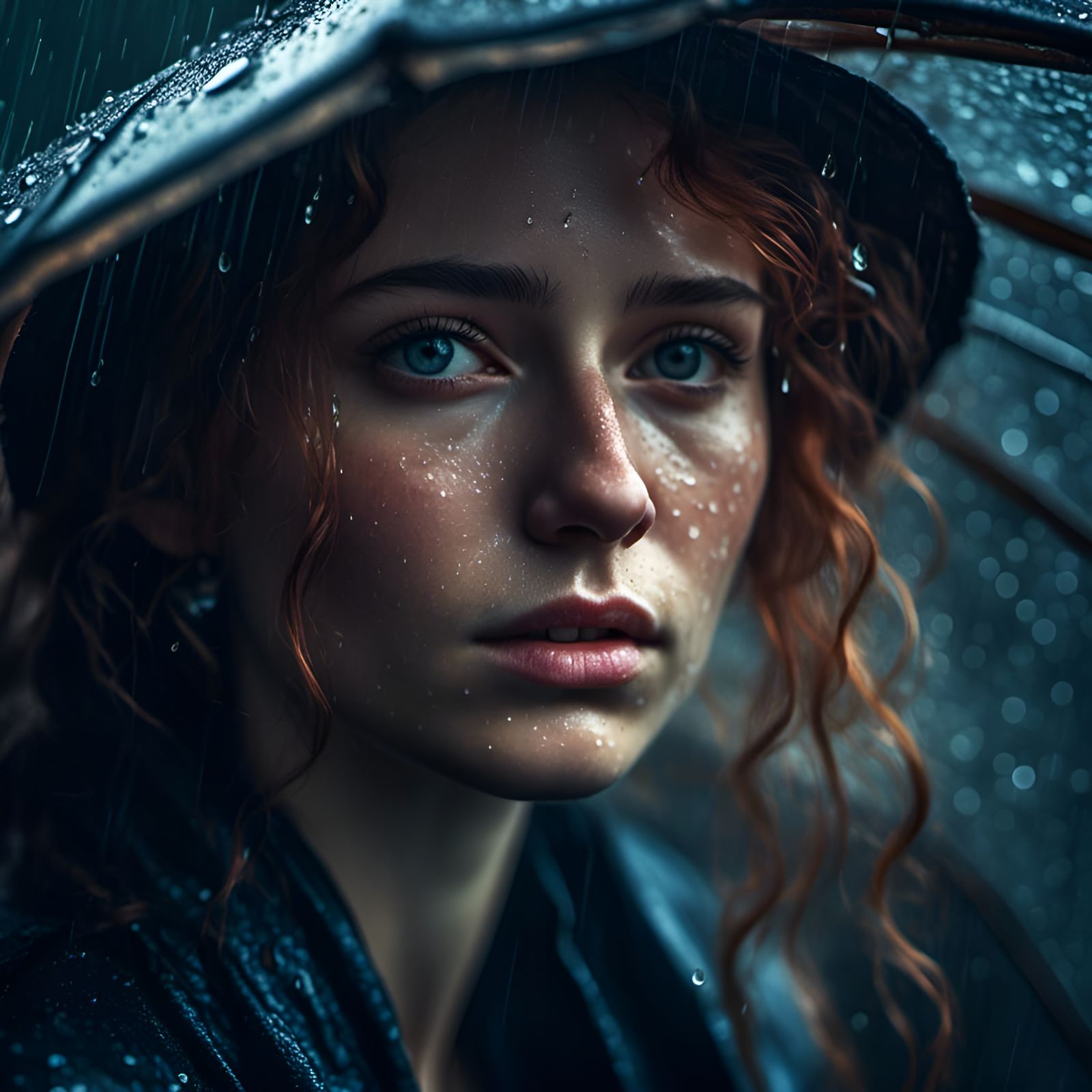 Sad Rainy Day Portrait in Hyperreal Style