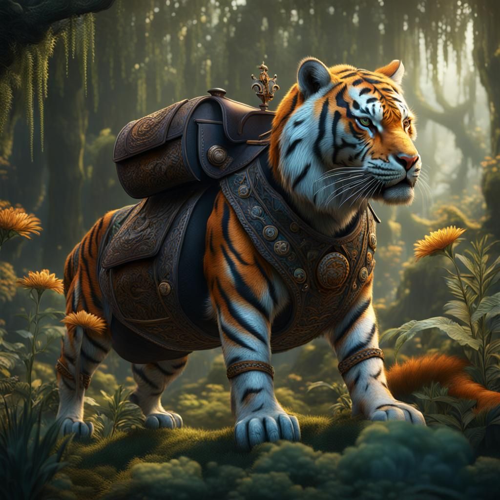 Tiger with Plant Saddle: Fantasy Concept Art