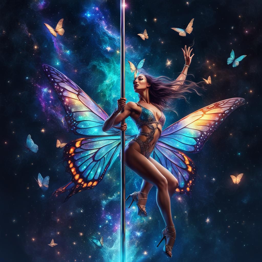 Pole Dancer in Universe: Hyperrealistic Splash Art